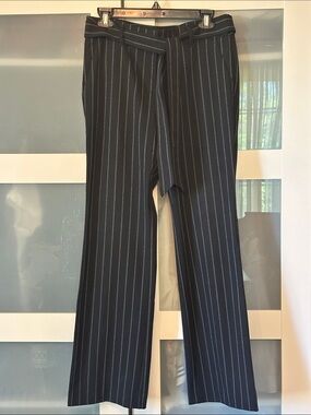 LOFT Black Pinstripe Tie-Waist Dress Pants